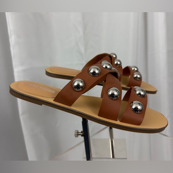 MARC FISHER Bryte Brown Straps with Silver Oversized Studs Slip On Sandal 8 1/2 - Picture 5 of 8